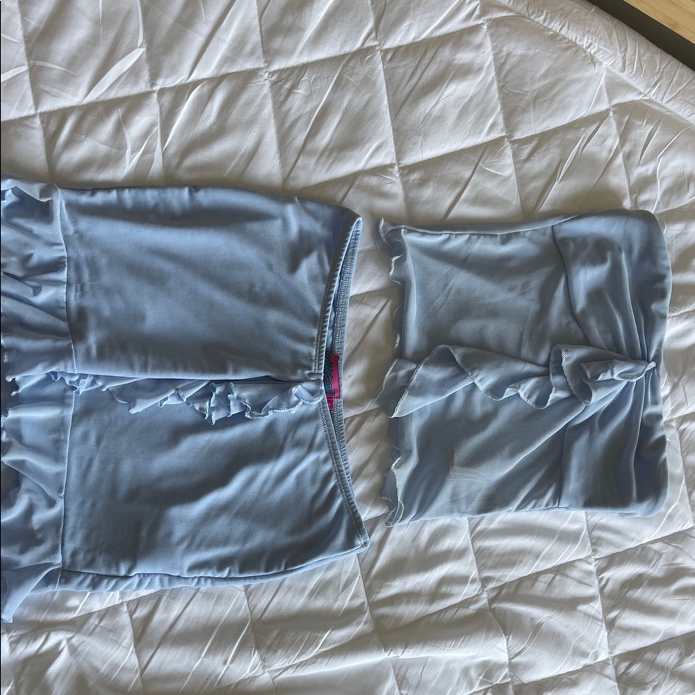 Edikted Pale Blue Ruffle Crop Top and Skirt Set